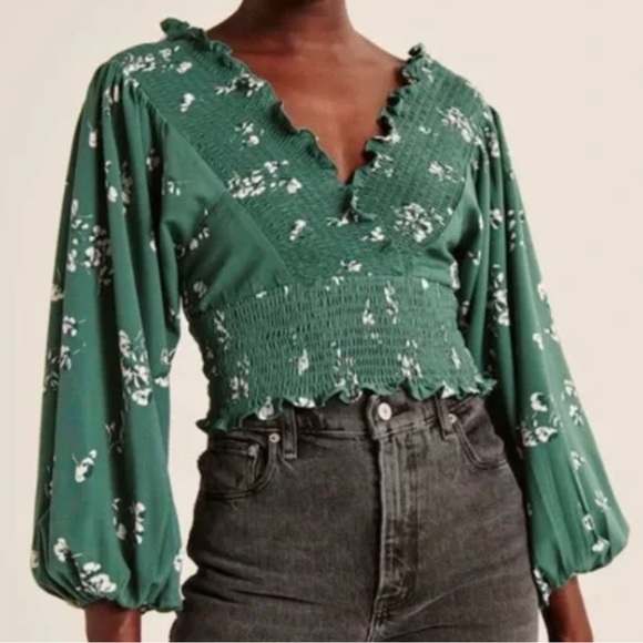 Abercrombie Long Sleeved Smocked Wrap Front Top, size L - Picture 6 of 8